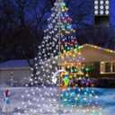 Lomotech Color Changing Christmas Tree Lights - 16Ft 664 LED with 10.5" Topper, Remote Controll Waterproof Iron Pole Waterfall Lights for Outdoor Christmas Decorations (White to Multicolor)