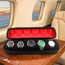 5 Slots Watch travel case, men's watch storage box organizer, watch case holder with flexible foam inserts fit up to 60 mm watch