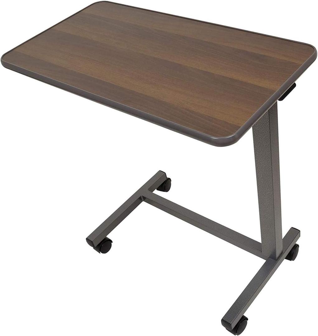 Carex Overbed Table, Adjustable Overbed Bedside Table with Wheels, Bed Desk & Couch Desk, Rolling Over Bed Bedside Table for Hospital and Home Use, Adjusts for Right or Left-Handed Use, Wood Grain