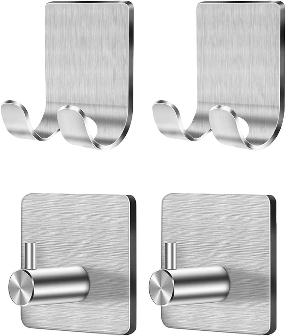 CGBE 4 Packs Shower Hooks for Inside Shower, Self Adhesive Shaver Holder Hanger Hook for Bathroom Damage Free Wall Hooks for Razor Loofah Sponge (Silver)