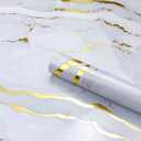 SOON AFTER Gold Marble Contact Paper Glossy Thick Peel and Stick Wallpaper Waterproof Self Adhesive Removable Wall Paper for Countertop Furniture Kitchen Bathroom. Modern Gold and White 15.7"x78.7"