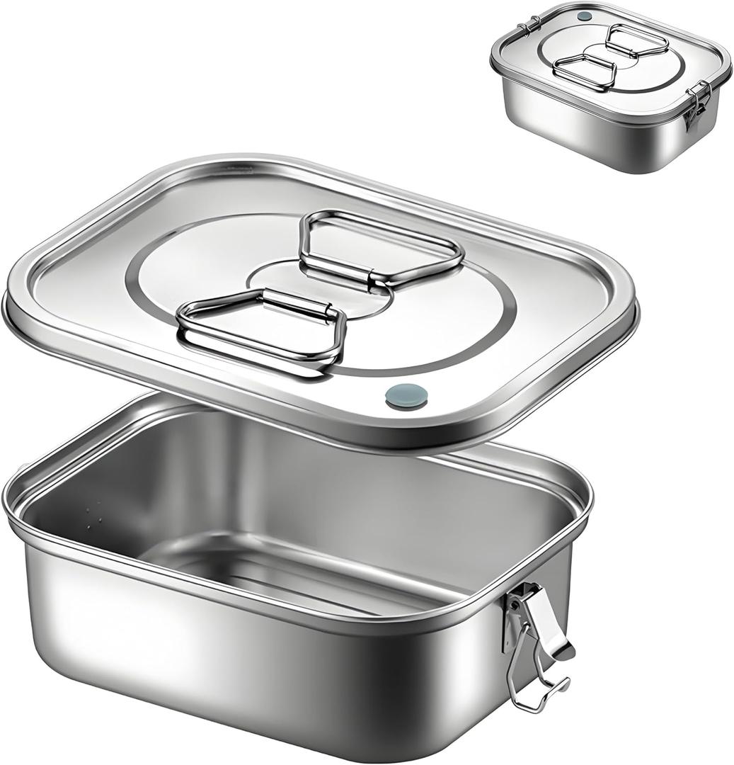 Stainless Steel Bento Box - Adult Lunch Box Leak-Proof Container for Home, Office, Picnic, Camping, and Travel - Rectangular Metal Lunch Box (22cm, Single Layer)