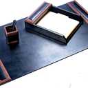 Dacasso Walnut and Leather Desk Set, 3-Piece, 20" x 34"