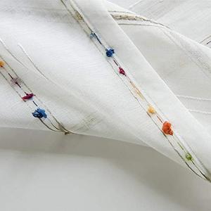 pureaqu Faux Linen Stripe Pattern Sheer Curtains for Bedroom/Kids Embroidered Colorful Rainbow Semi Sheer Voile Window Curtain for Living Room Rod Pocket Tulle W39 x L84 Inch 1 Panel
