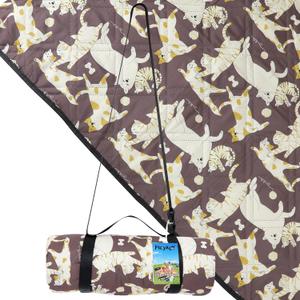 Outdoor Picnic Blanket Brown Cat&Dog 80"x80" Large Sandproof Beach Blanket Waterproof Picnic Blankets Foldable for Caming, Beach, Outdoor Activities