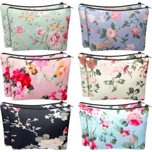 Sanwuta 12 Pcs Vintage Floral Cosmetic Bags Flower Canvas Makeup Bags Bulk Zipper Portable Botanical Floral Travel Toiletry Spring Birthday International Women's Day Gifts for Women Girls Mom Friend