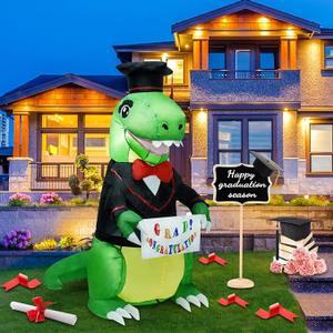 5ft Graduated Doctor Dinosaur Inflatable Decoration, Outdoor Decoration with LED Lights for Yard, Garden, Patio and Lawn