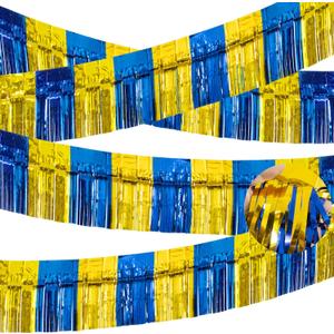 2 x 4 Packs Total 39 Ft Graduation Parade Floats for Trailer Car, Blue Gold Foil Fringe Garland Tinsel Streamers Banner Table Skirts for Graduation Homecoming Birthday Party (Royal Blue Gold)