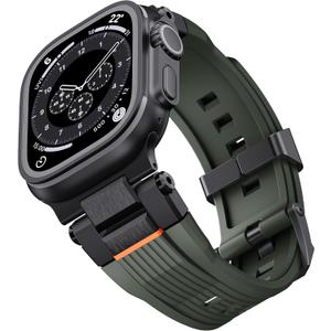 Silicone Rubber Band for Apple Watch, Silicone Sport Strap with Metal Connecter for iWatch Ultra 2/Ultra, Men Rubber Band for Apple Watch Series 10/9/8/7/6/SE/5/4/3/2/1