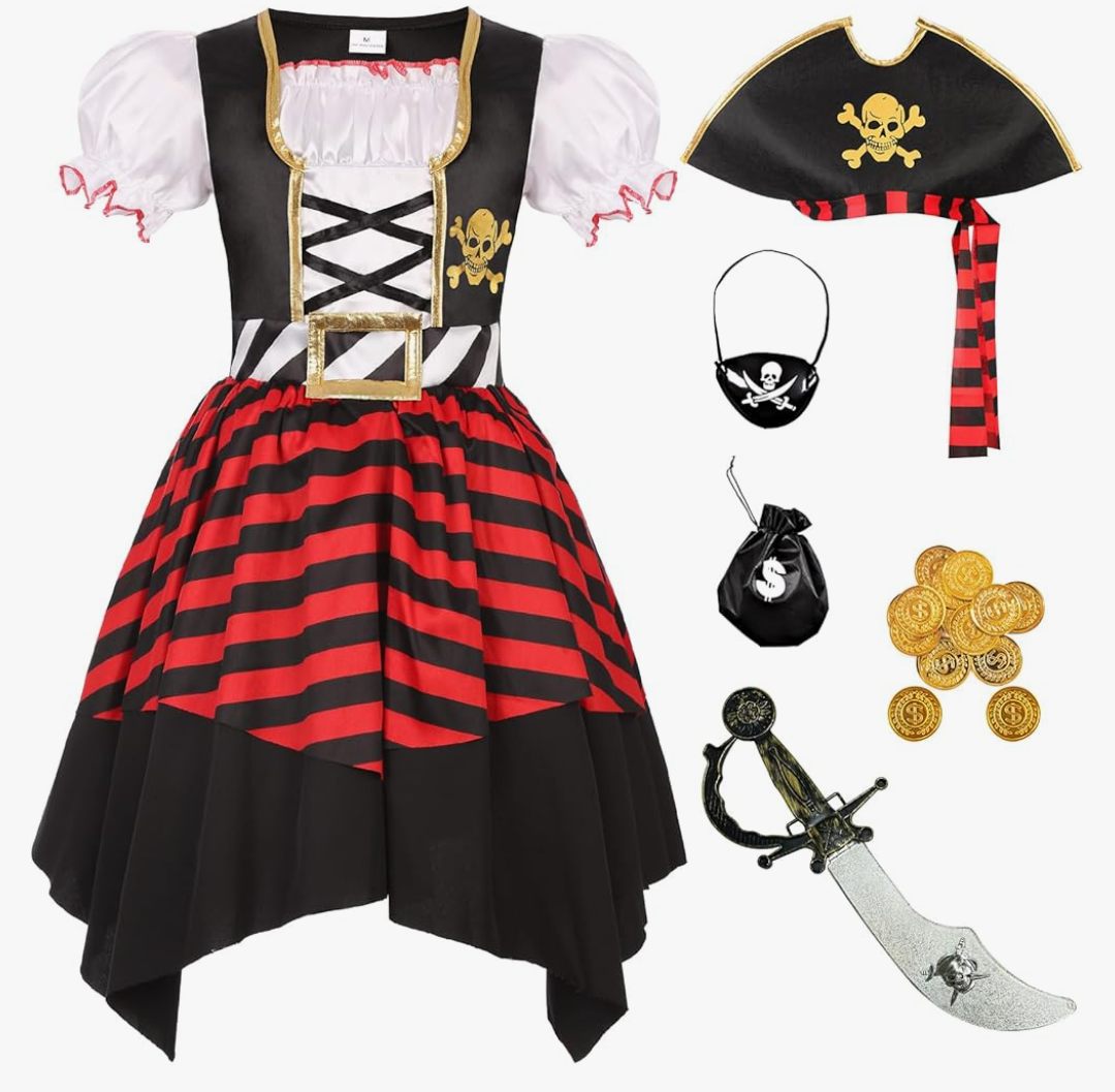 Girls Pirate Costume Kids Halloween Party Dress Up Kids L