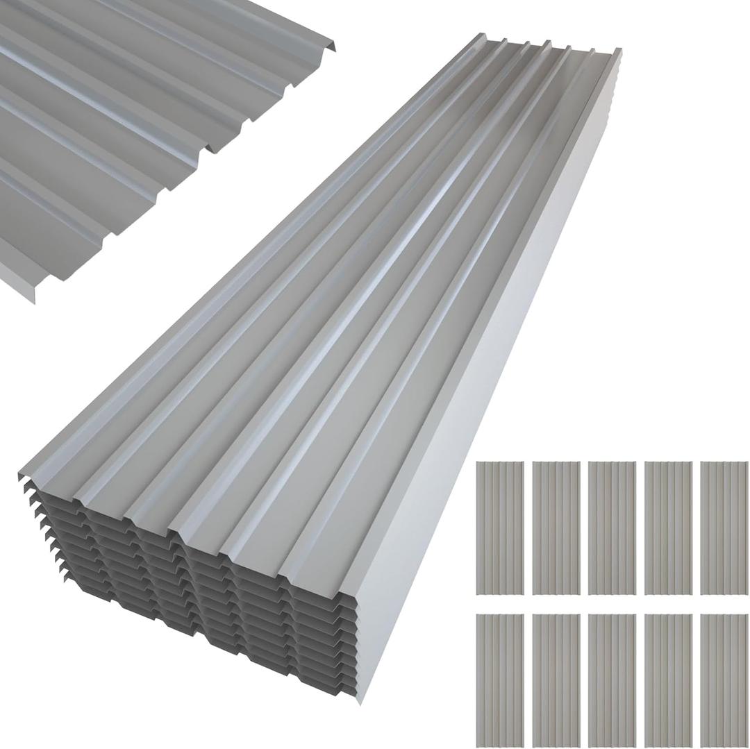 NeatiEase 10 Pcs Metal Roofing Panels, 8.1 Feet Corrugated Galvanized Roofing Panels Metal Siding Panels with Steel Screws for Pergola, Gazebo, Shed, Outdoor Storage, Chicken Coop, Patio,Garages