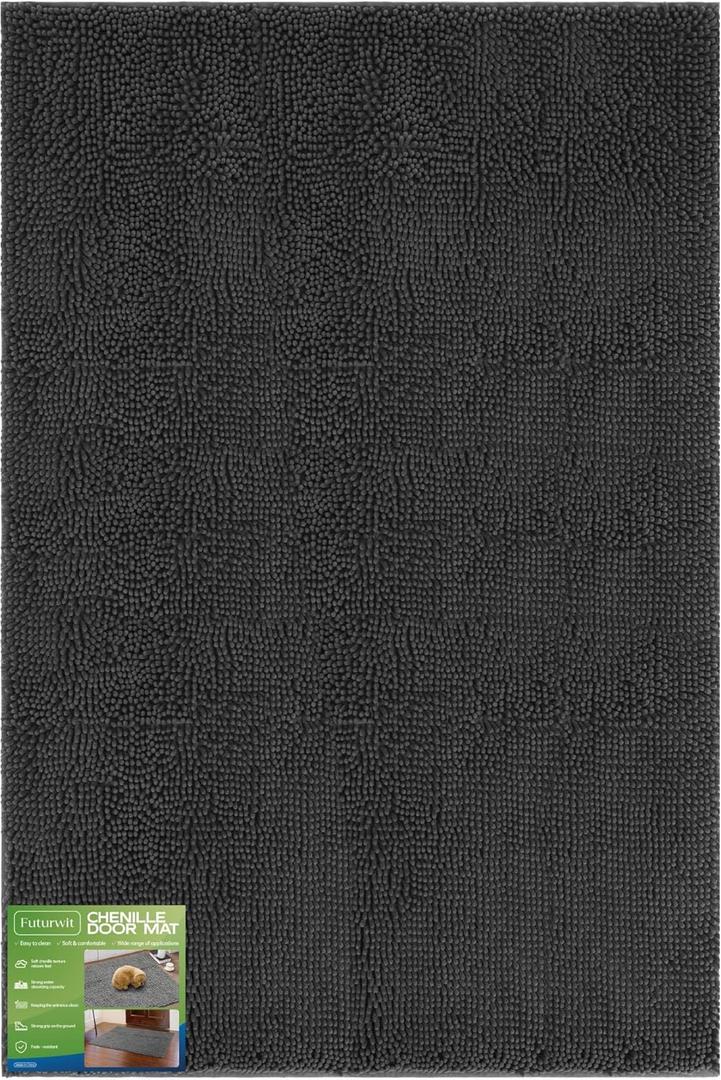 Dog Door Mat for Muddy Paws, 72" x 48" Chenille Absorbent Front Door Mat Inside, Large Runner Mud Mat for Dogs, Trap Dirt Washable Non Slip Outdoor Indoor Entrance Doormats, Grey