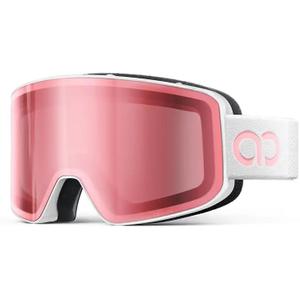 Lamicall Ski Goggles with 3X Anti-Fog - 100% UV Protection, OTG Design for Skiing, Snowboard, Snowmobile, Men, Women (White Frame - Pink Lens)