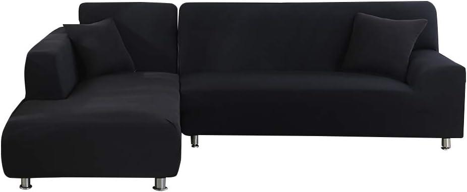 MIFXIN Sectional Sofa Covers L Shape Couch Covers Slipcover 2pcs Stretch Elastic L Sofa Couch Furniture Protector for Living Room Pets Kids (Black)