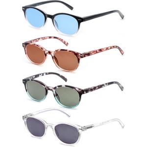 Reading Sunglasses for Women +1.25 Ladies Small Round Sun Readers Circular Cheaters Sunglasses for Small Head/Face Dark Lenses 4 Pack