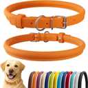 CollarDirect Rolled Leather Dog Collar, Soft Padded Round Puppy Collar, Handmade Genuine Leather Collar Dog Small Large Cat Collars 13 Colors (15-19 Inch, Orange Smooth)