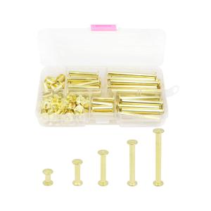 LBY 100pcs Phillips Chicago Screws, M5 x 10/20/30/40/50mm Binding Screw Posts, Book Screws, Binding Barrels and Screws Assortment Kit for Leather Saddles, Purses, Belt Repair, Copper-Plated (Golden)