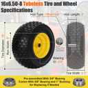 2Pcs 16x6.50-8 Tire and Wheel, 4 Ply Tubeless Lawn Mower Tires 16x6.50-8, Universal Fit Front Wheels 16x6.50x8 Lawn Tractor Tires, 3" Offset Hub, 3/4" 5/8" Bearings, 615lbs Capacity