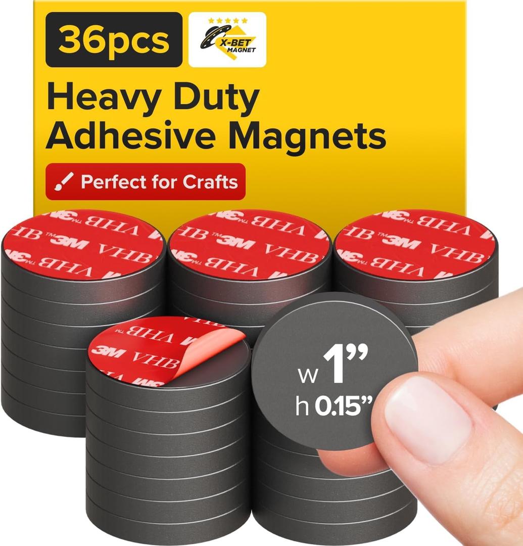 Adhesive Magnets - Ferrite Magnetic - Round Disc - Strong Sticky Adhesive Backing - Ceramic Magnet Ideal for DIY, Craft, Kitchen 36 Pieces