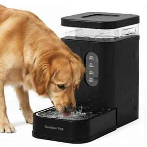 Gardner Pet 1.7 Gallon Automatic Dog Water Bowl Dispenser 6.5L Gravity Water Feeder with Stainless Steel Bowl & Maifan Stone Filter, BPA-Free for for Cats and Dogs (Black, 1.7 Gallon)