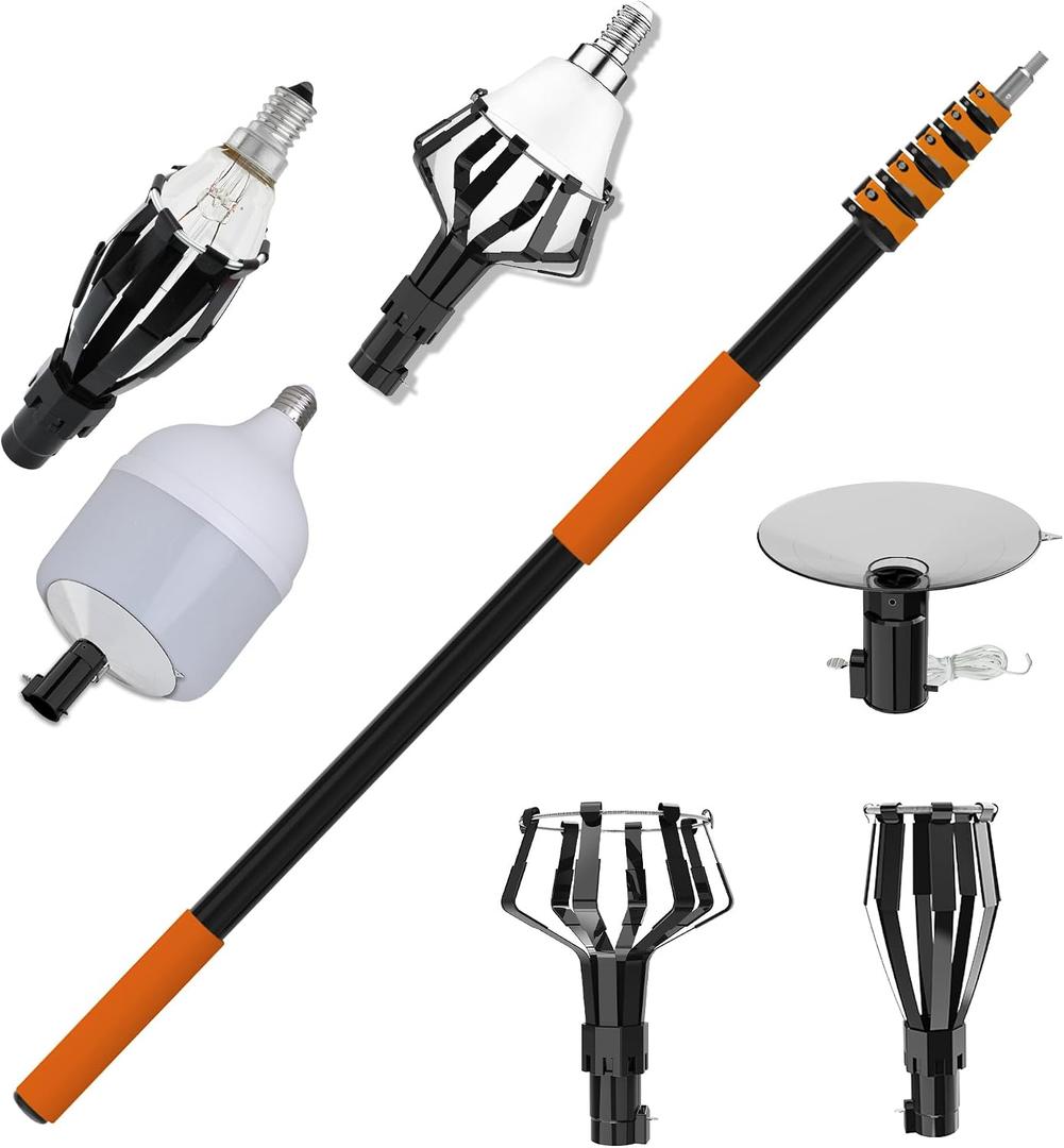 5-20FT Telescoping Light BulExtendable Pole, 26FT Reach with Bulb Gripper & Removal Tool, Upgraded Extension Pole with Flip-Lock & Screw Lock Design