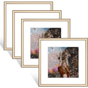 4x4 Picture Frame Set of 4, Brass Matte Thin Metal, Square Frame for Tabletop and Wall Mounting, Aluminum Floating Photo Frame Bulk Collage, Fit 3x3 with Mat or 4 x 4 without Mat (4 Pack) (Bronze)