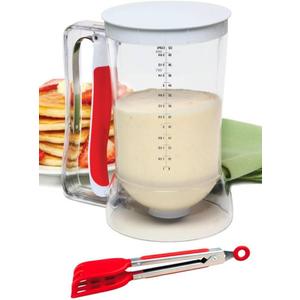 Waffles Batter Dispenser n Waffle Tongs Combo Set,Get Perfectly Fluffy Waffles Every Time! Batter Measuring Separator for Pancakes, Cupcake, Muffin Quick Filling Cookie Batter (White)