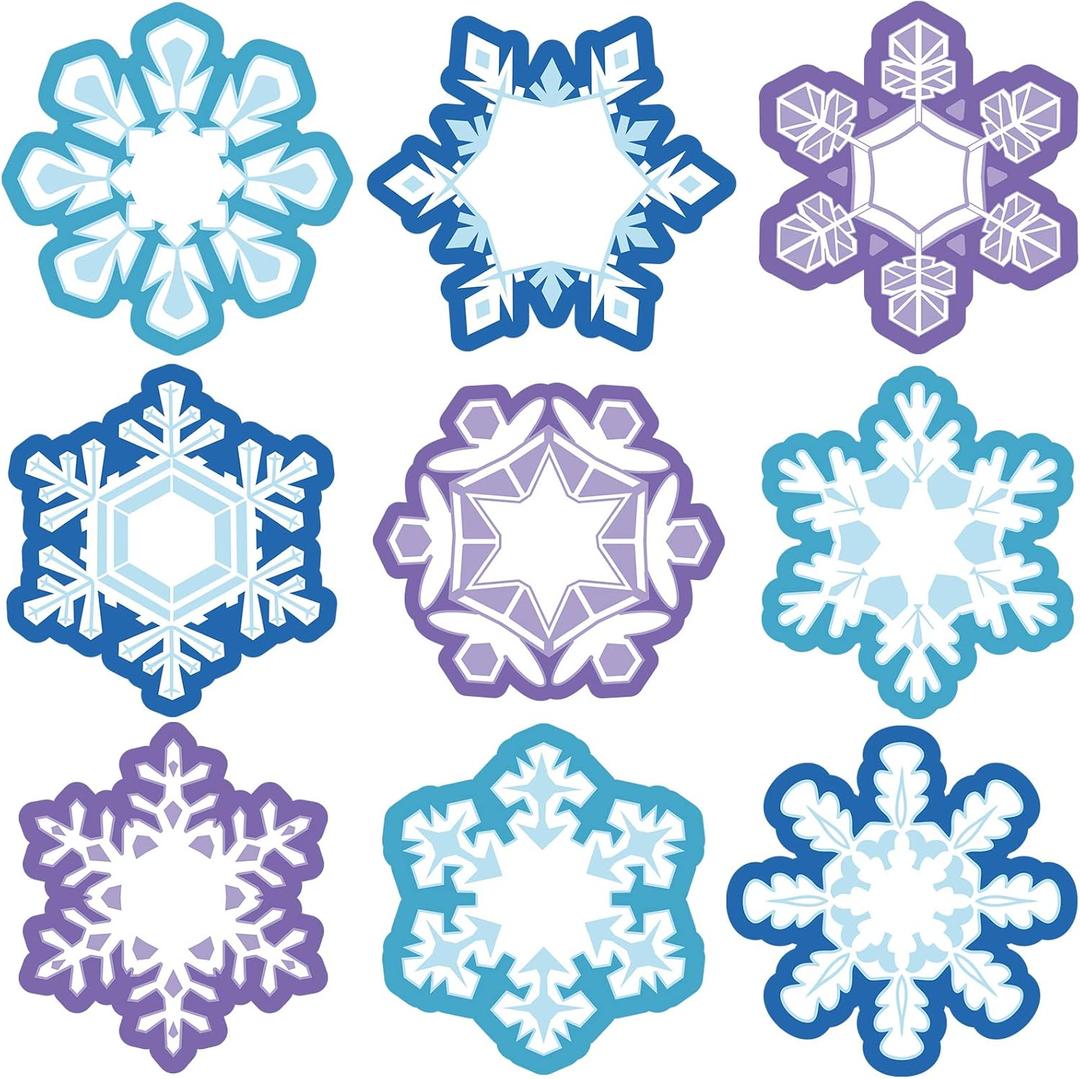 45 Pcs Winter Cutouts, Christmas Accents Paper Cutouts Name Tags Seasonal Winter Bulletin Board Tree Displays Classroom Decor for Teacher Student Homeschool Holiday (Snowflake Style, Blue, Purple)