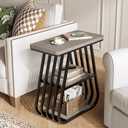 LITTLE TREE 25-Inch Tall End Table for Living Room, 3-Tier Side Table for Small Spaces, Industrial Narrow Side Table with Storage Shelf in Gray and Black (Set of 2)