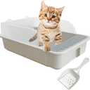 Open Small Cat Litter Box,Kitten Litter Box with Scoop Low Entry High Sides Cat Toilet Pan,Semi-Enclosed Anti-Splashing Kitty Tray for Small Space Easy to Clean(Grey) (Gray)