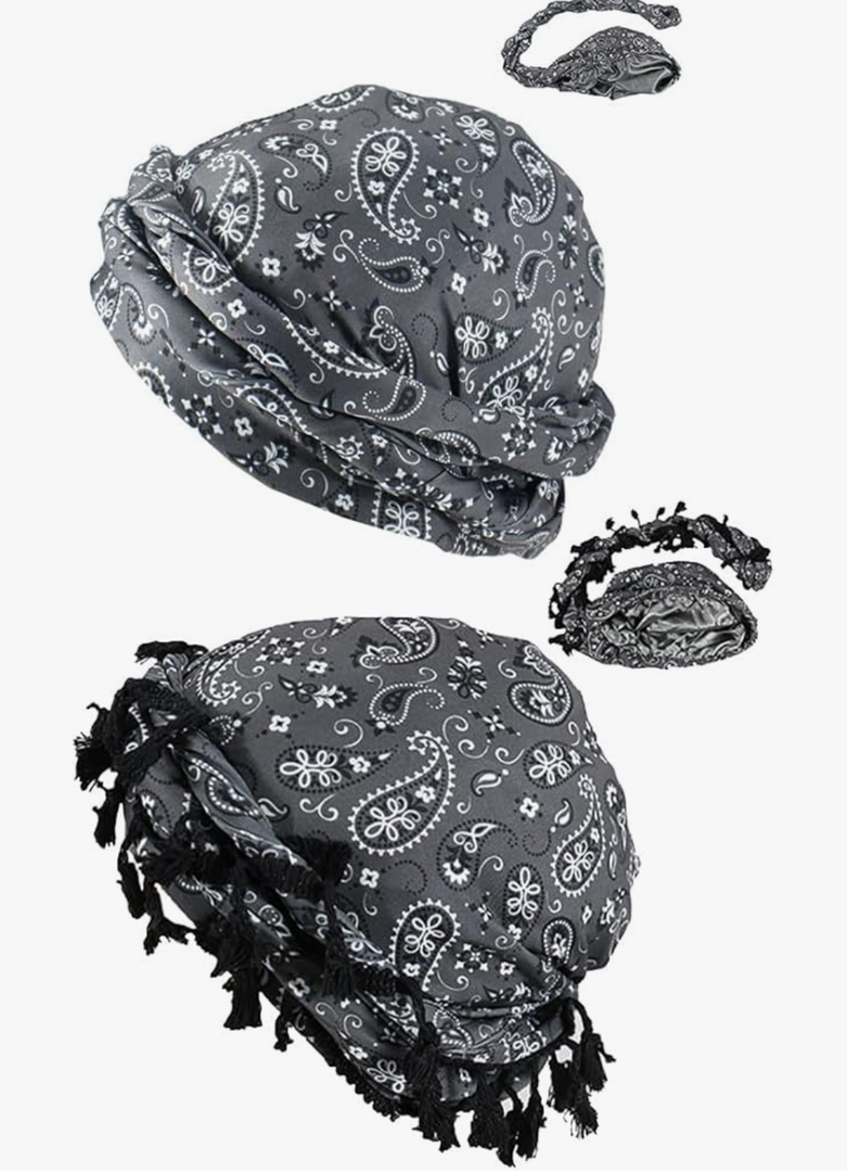 JILIYUPA Satin Lined Turban, Silky Head Wraps for Men with Long Twist Straps Halo Turban Mens Head Scarf for Hair