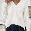 PRETTYGARDEN Fall Fashion 2026 Long Sleeve Shirts for Women Ribbed Knit V Neck Dressy Casual Lightweight Sweaters Tunic Tops (White, S)