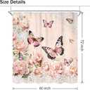 Pink Floral Butterfly Shower Curtain, Rustic Rose Gold Peony Flower Butterfly Shower Curtain for Bathroom, 60Wx72L Inch Vintage Pretty Woman Bathroom Set Bathtub Bath Accessories Home Decor