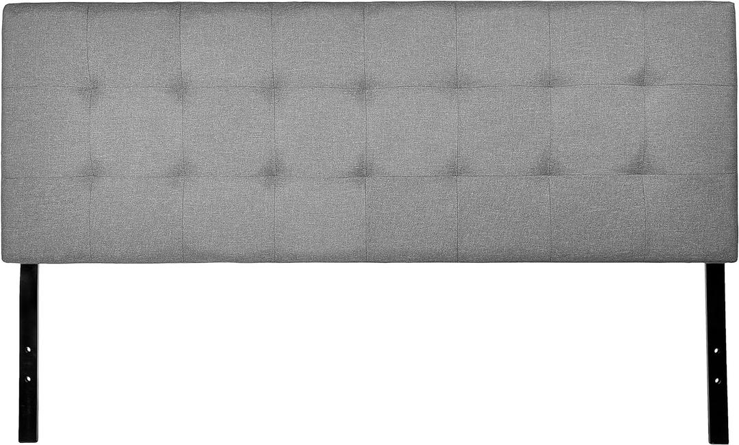 Amazon Basics Faux Linen Upholstered Tufted Headboard with Adjustable Height, King, Gray