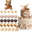 Bear Cake Toppers Bear Balls Cake Decorations with Stars Clouds Cake Toppers for Boy Girl Baby Shower Birthday Party Decorations (Dark Brown Bear Set)