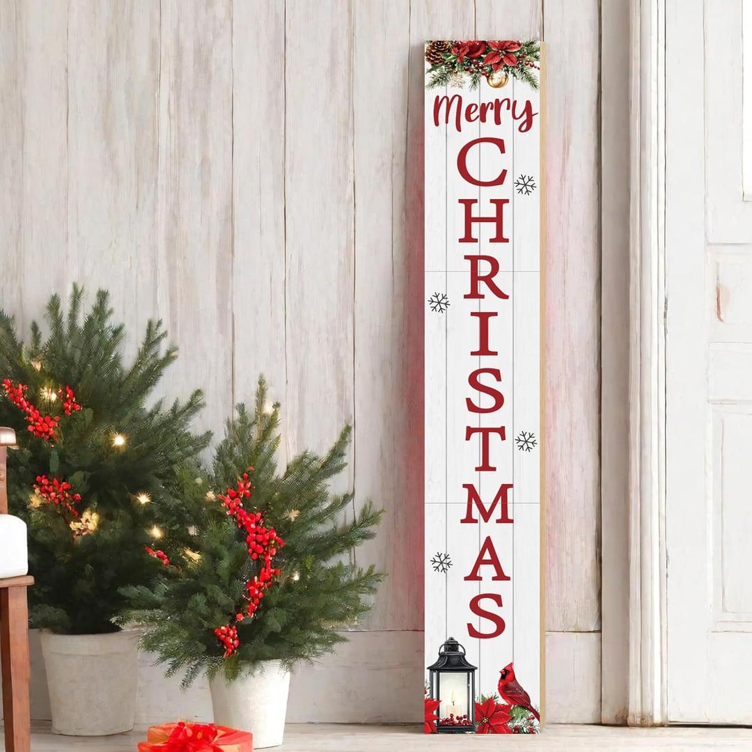 Christmas Porch Sign Christmas Porch Decor Outdoor Decorations Cardinal Wooden Door Decorations Indoor Outside Welcome Sign for Front Door 46.8 Inch