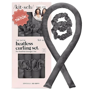 Kitsch Satin Heatless Curlers Set – Heatless Curls Overnight with 34" Hair Curler & 2 Satin Scrunchies – Comfortable Hair Curlers to Sleep In for Frizz-Free, No Heat Damage Styling - Charcoal