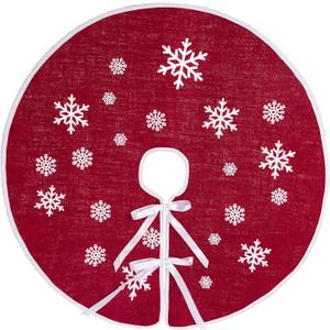 MACTING Christmas Burlap Tree Skirt, 30 Inch Red Countryside Tree Skirt with White Snowflake Printed, Small Rustic Tree Mat for Home Party Holiday Winter Indoor Xmas Decorations