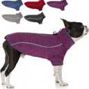 cyeollo Warm Dog Sweater with Zipper, Doggy Reflective Highneck Jackets with D Ring Step in Dog Winter Coats Fleece Female Stretchy Dogs Sweaters Pet Clothes for Small Dogs, Purple S