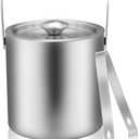 Mini Ice Bucket Portable Double Wall Ice Bucket with Tong,Stainless Steel Hotel Bucket/Champagne/Beverage Bucket,Size 1.3 Liters 5.5 x 5.5 in,Serveware for Party,Event,and Camping.