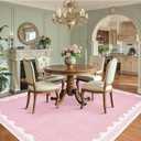 GarveeHome Scalloped Washable 8x10 Rugs for Living Room Non-Slip Solid Pink Modern Minimalism 8 x 10 Rug Low-Pile Carpet for Bedroom Dining Nursery Mat with Rubber Back