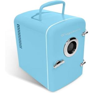 FRIGIDAIRE Curtis EFMIS151 Mini Portable Compact Personal Fridge Cools & Heats, 4 Liter Capacity, 6 Cans, Makeup, Skincare, Freon-Free & Eco Friendly, Includes Home Wall Plug, Blue (standard)