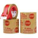 Stop Sign Sealing Tape Pre-Printed " IF SEAL IS BROKEN,CHECK CONTENTS BEFORE ACCEPTING" ,Heavy Duty Packing Tape with Dispenser 2 Inch x 110 Yards,Packaging Tape for Moving and Shipping (Brown)