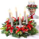 Hoteam Artificial Christmas St. Lucia Crown Saint Grapevine Christmas Wreath with 6 LED Candle Frosted Berries, Leaves and Pineal Sweden Sankta Lucia Krone Queen for Xmas Costume