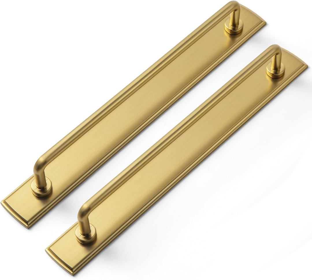 Goo-Ki 2 Pack 7 9/16'' Center to Center Brushed Gold Cabinet Bar Pulls with Backplate Modern Drawer Handles Closet Classic Home Kitchen Improvement Hardware