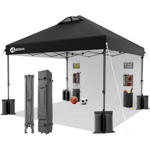 10x10 Pop Up Canopy with Sidewall, One-Person Setup - Sturdy Frame, UV & Water Resistant Canopy Tent w/Wheeled Carry Bag for Beach, Patio, Camping & Events