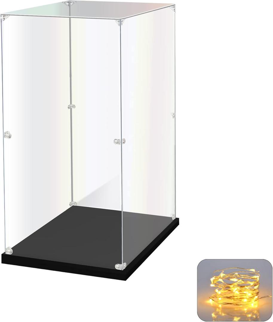 KOLIPI Acrylic Display Case for Collectibles Assemble Clear Acrylic Display Box for Lego Alternative Glass Case for Showcasing Figures Doll Toys Home Storage(10x10x15.7 inch, 25x25x40 cm)