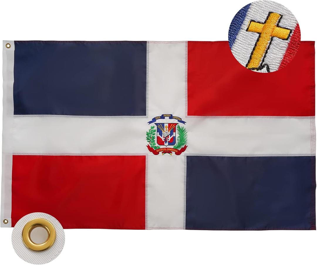 Bradford Dominican Flag 3x5 feet Outdoor, Embroidered Dominican Republic Flag Bandera Dominicana for Wall, Double Sided Bandera de Republica Dominicana Flags with Brass Grommets
