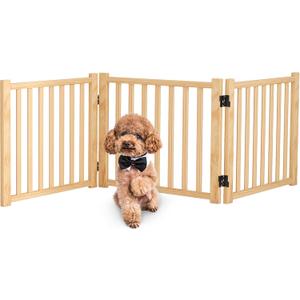 Solid Wood Freestanding Pet Gate Indoor, Wooden Dog Gates for Doorways The House, No-Painted Pet Gate for Stairs, 16.9" Height-3 Panels