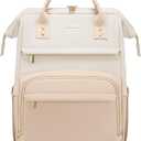 LOVEVOOK Leather Backpack for Women, 15.6 inch Laptop Backpack, Professional Work & Travel Bag, Beige-Flesh Beige